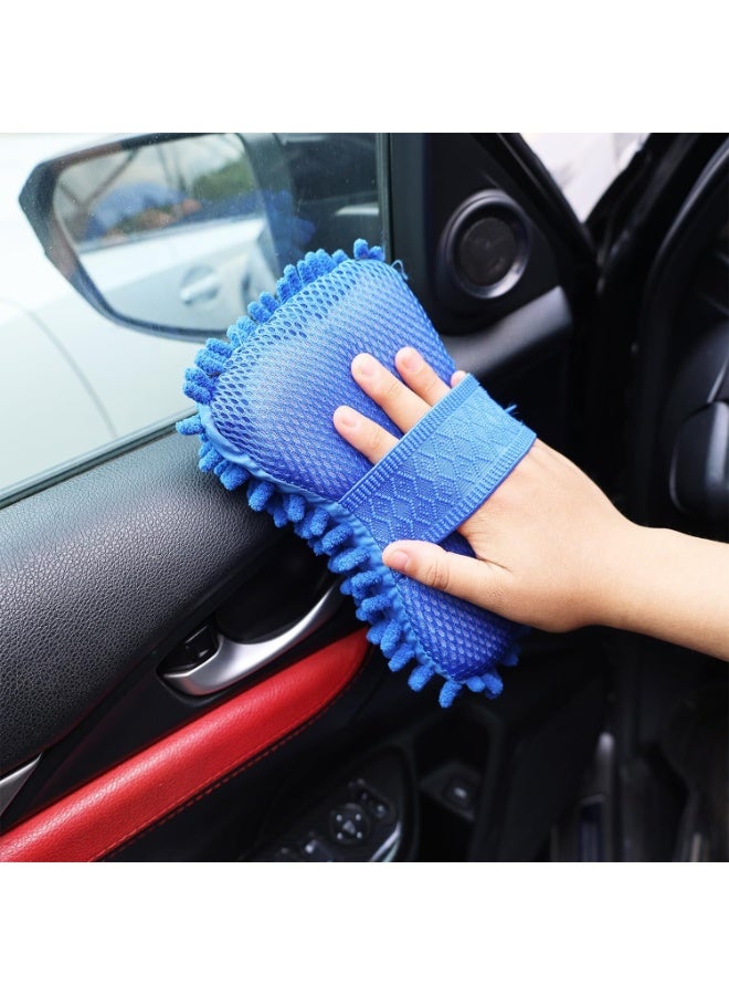 SRLIWHITE 4PCS Microfiber Car Wash Sponge Set, Double-Sided Chenille Car Wash Mitts with Hand Strap, Scratch-Free and Lint-Free Absorbent Auto Cleaning Sponges, Royal Blue - Image 4